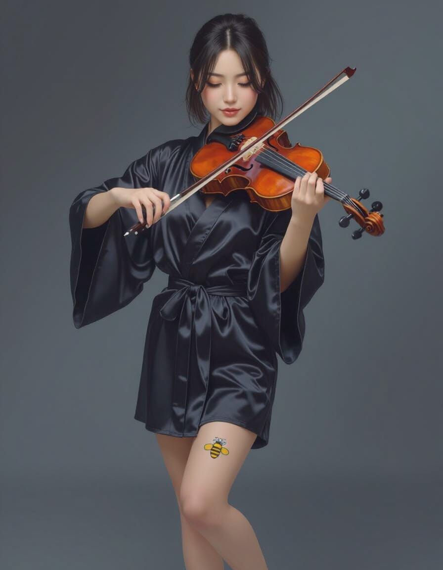 Japanese Woman Playing Violin in Dreamy Style