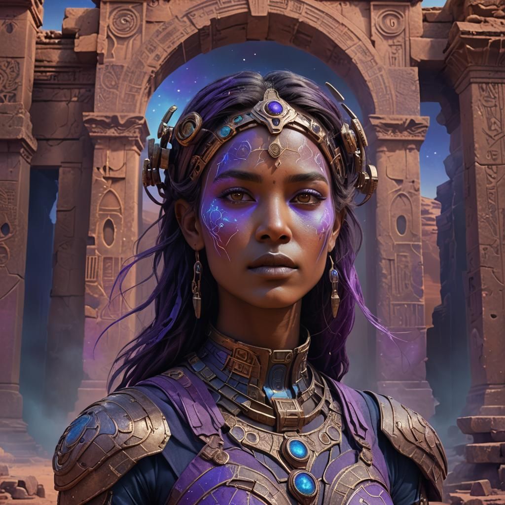 Martian Woman Portrait Amidst Ancient Ruins