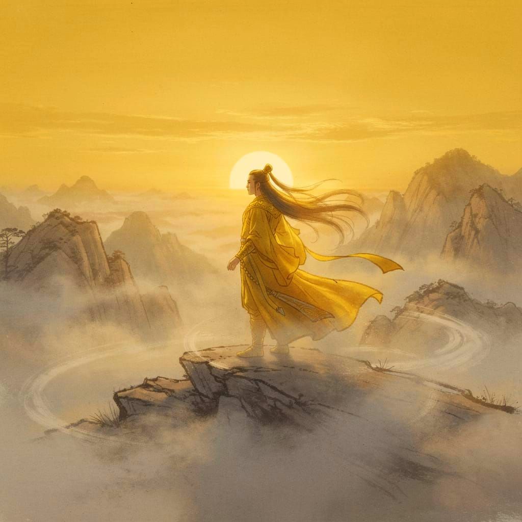 Golden Quietness in Minimalist Wuxia Style
