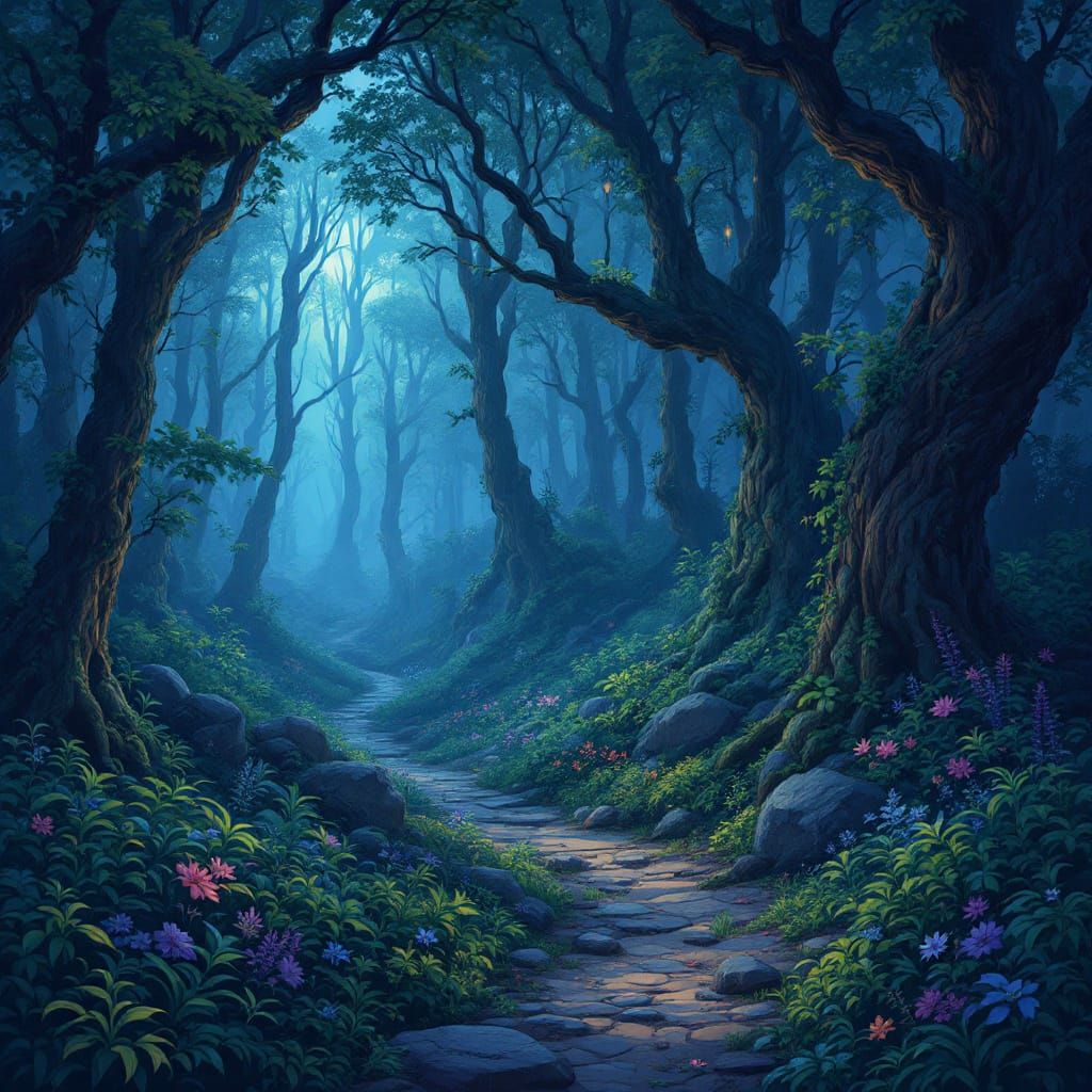 Enchanting Night Forest Scene