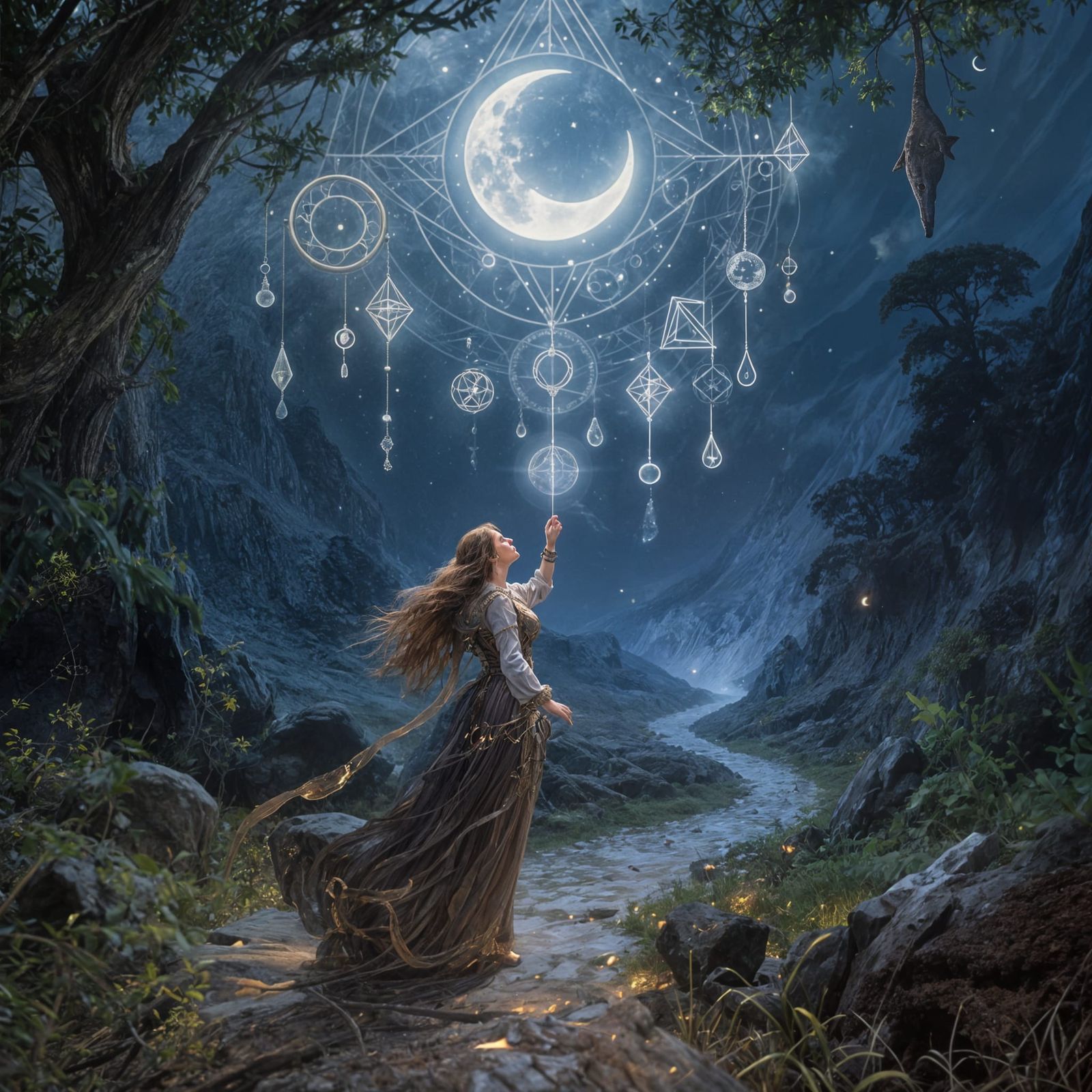 Moonlit Journey with Magical Symbols