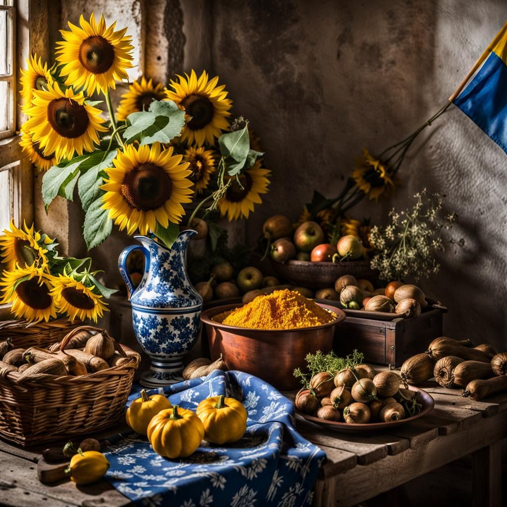 Ukrainian Flowers and Flag Still Life