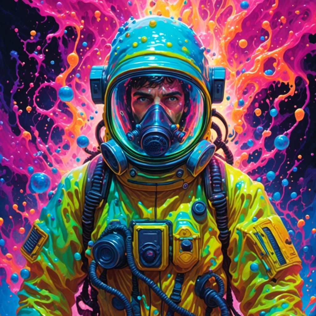 Handsome Man in Hazmat Suit with Vibrant Slime