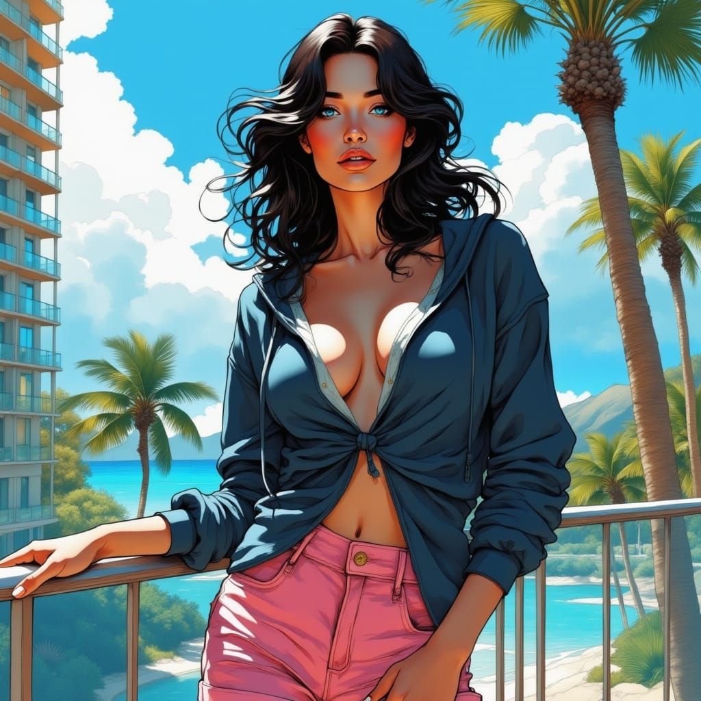Woman Embracing Freedom in a Tropical Oasis