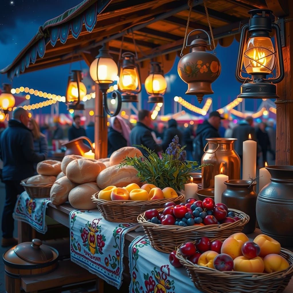 Traditional Ukrainian Night Fair in Golden Light