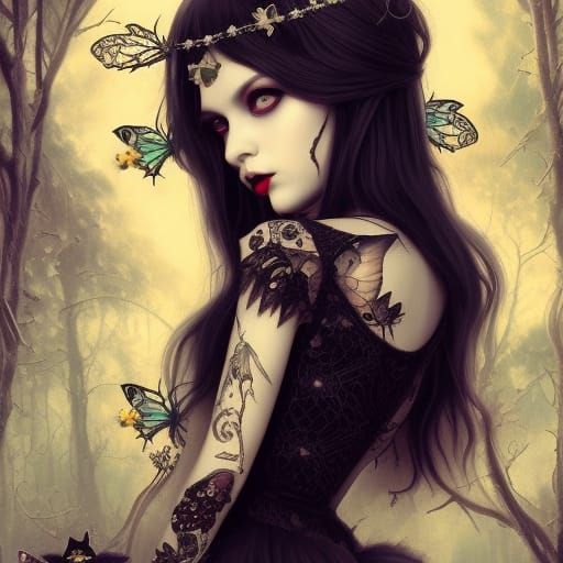 Gothic Fairy with Black Cat, Jasmine Becket-Griffith Style