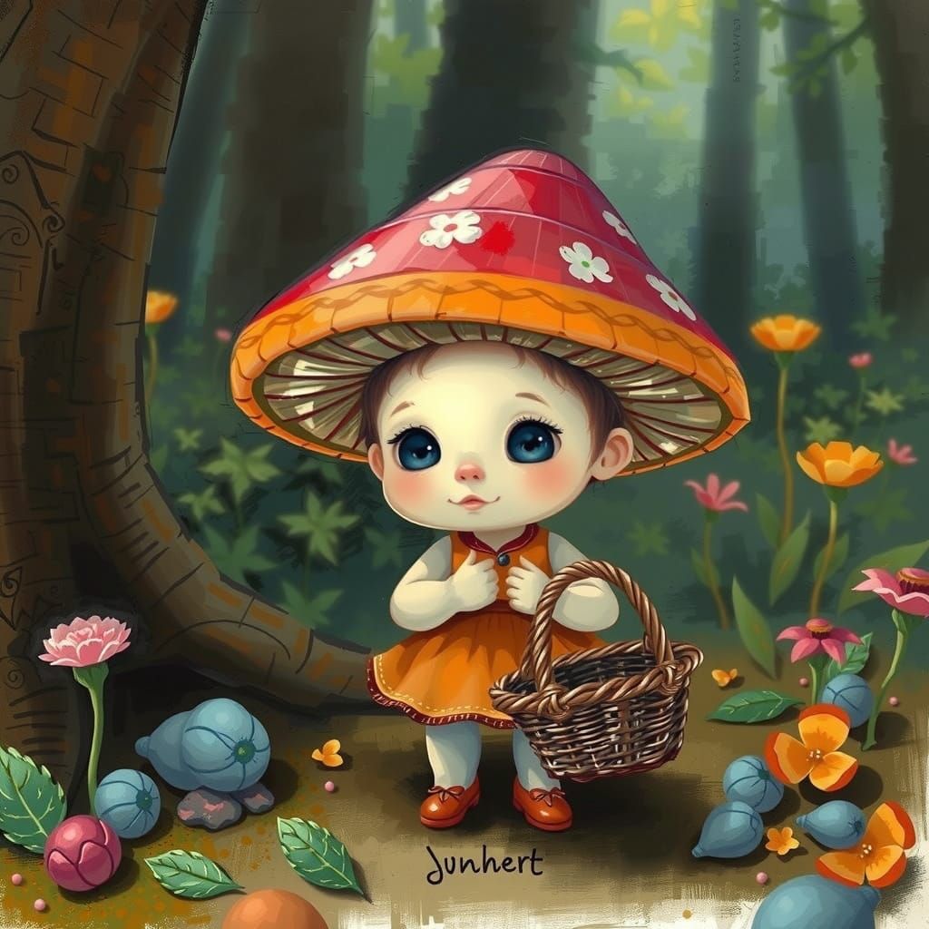 Woman in Lush Garden with Impressionist Woven Basket