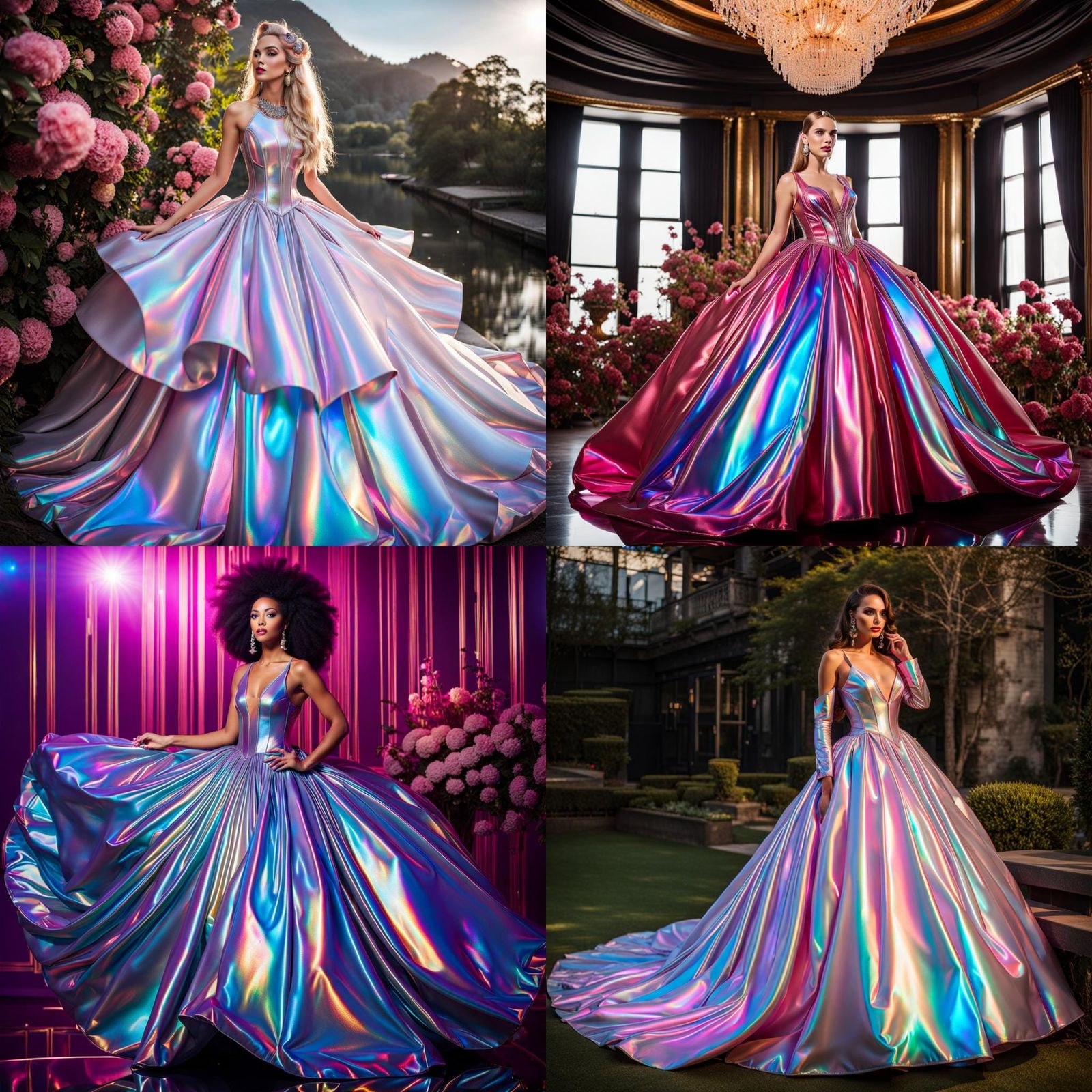 Glamorous Holographic Dark Fantasy Style Ballroom Gown