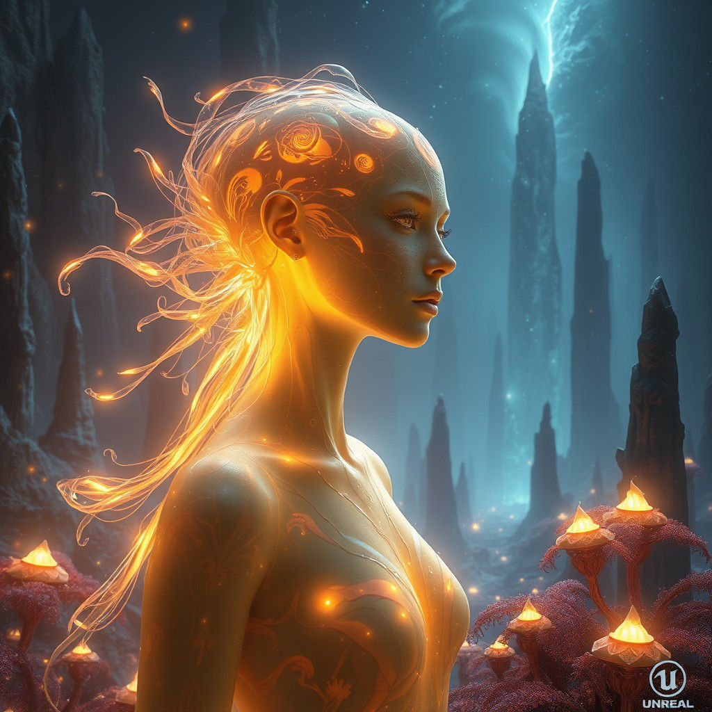 Ethereal Being in Alien Landscape, Fantasy Art