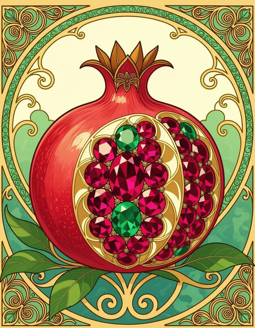 Gemstone Pomegranate in Art Nouveau Style