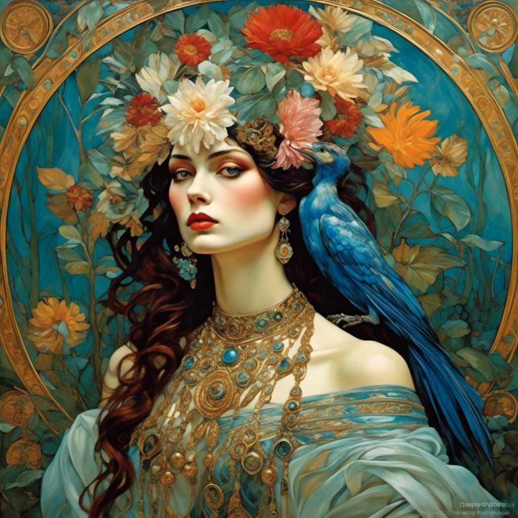 Art Nouveau Portrait in Mixed Painting Styles