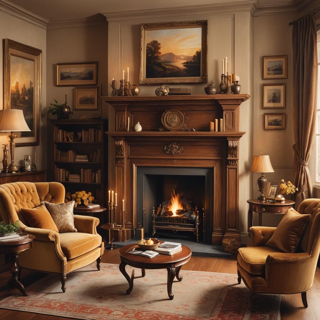 Cozy Drawing Room with Fireplace Concept Art
