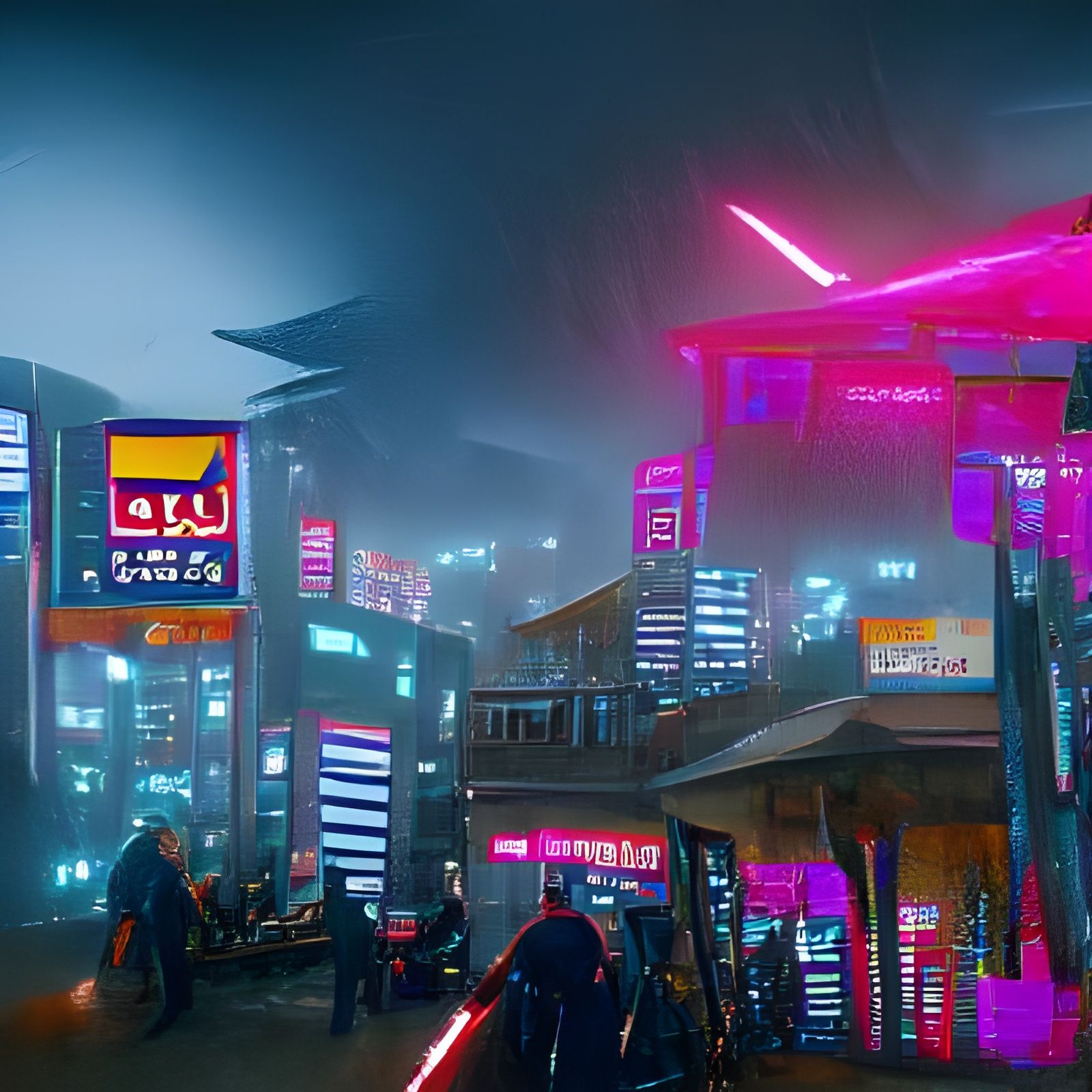 Cyberpunk Japanese Cityscape with Neon Lights