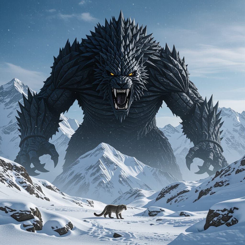 Giant Black Monstrosity in Abstract Death Metal Landscape