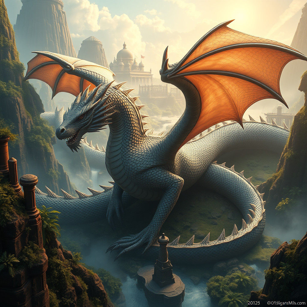 Majestic Dragon in Mystical Realm: Matte Painting
