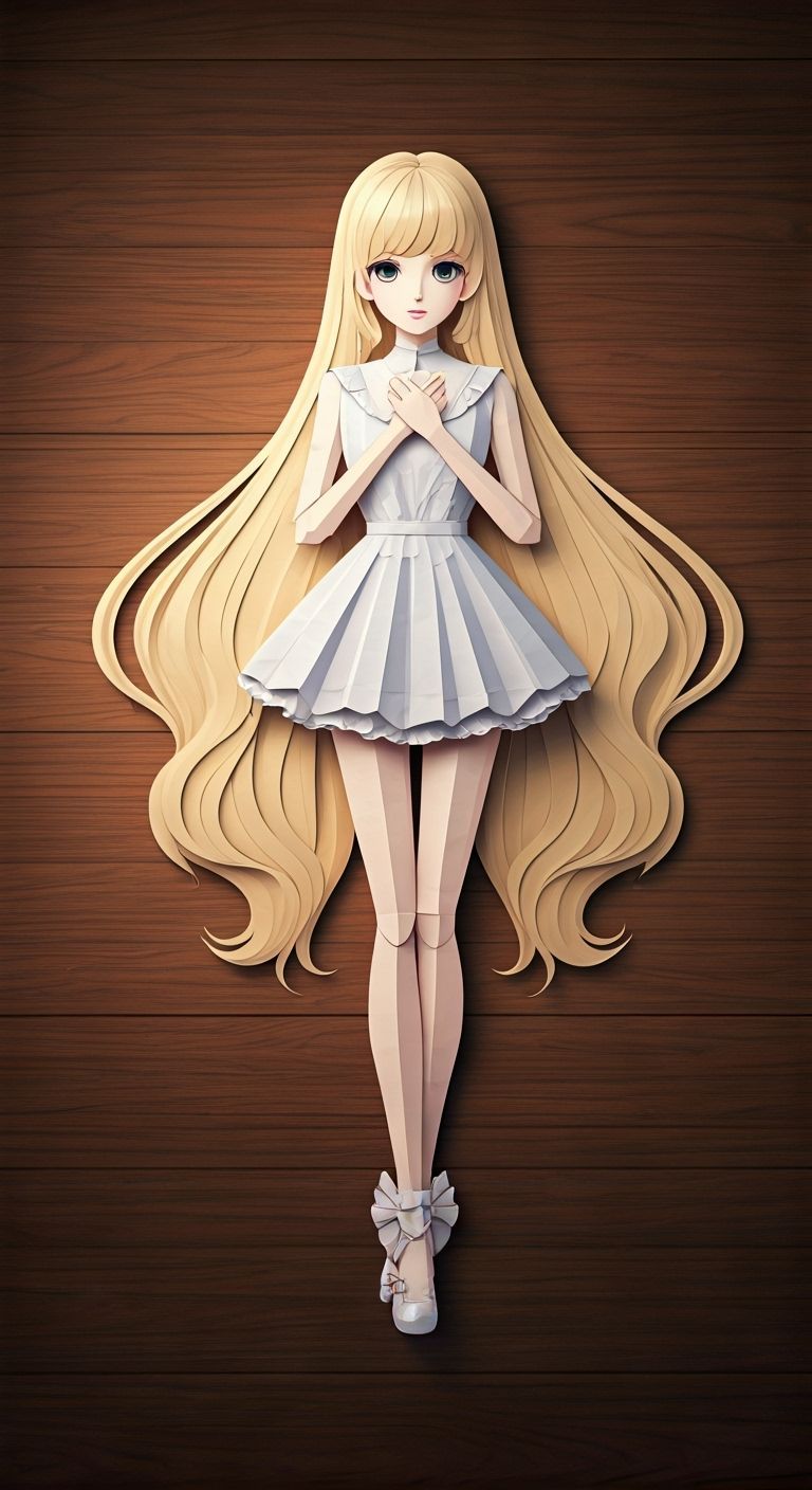 Cute Paper-Doll Girl with Blonde Hair in 8K Resolution