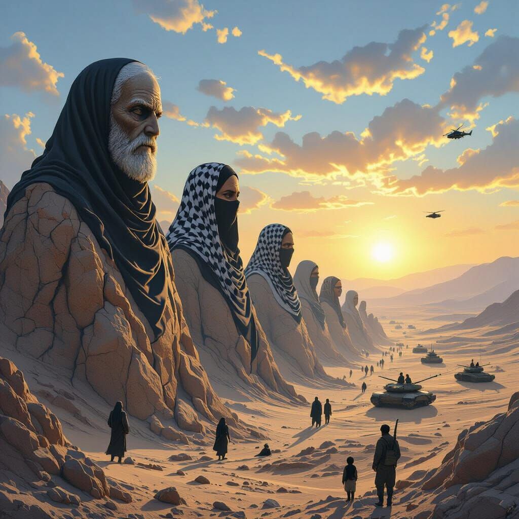 Symbolic Battlefield at Sunrise in Cinematic Style