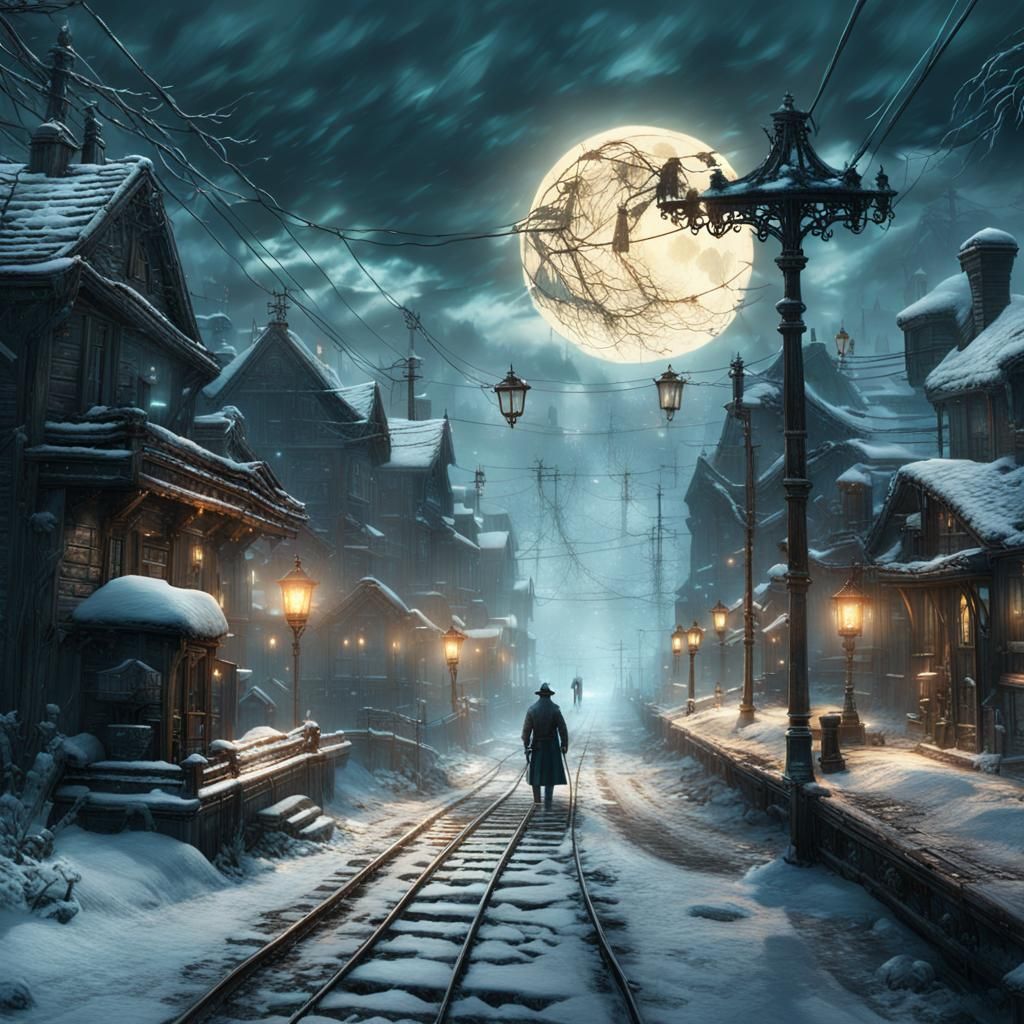 Bloodborne Village in Winter Snowstorm at Night