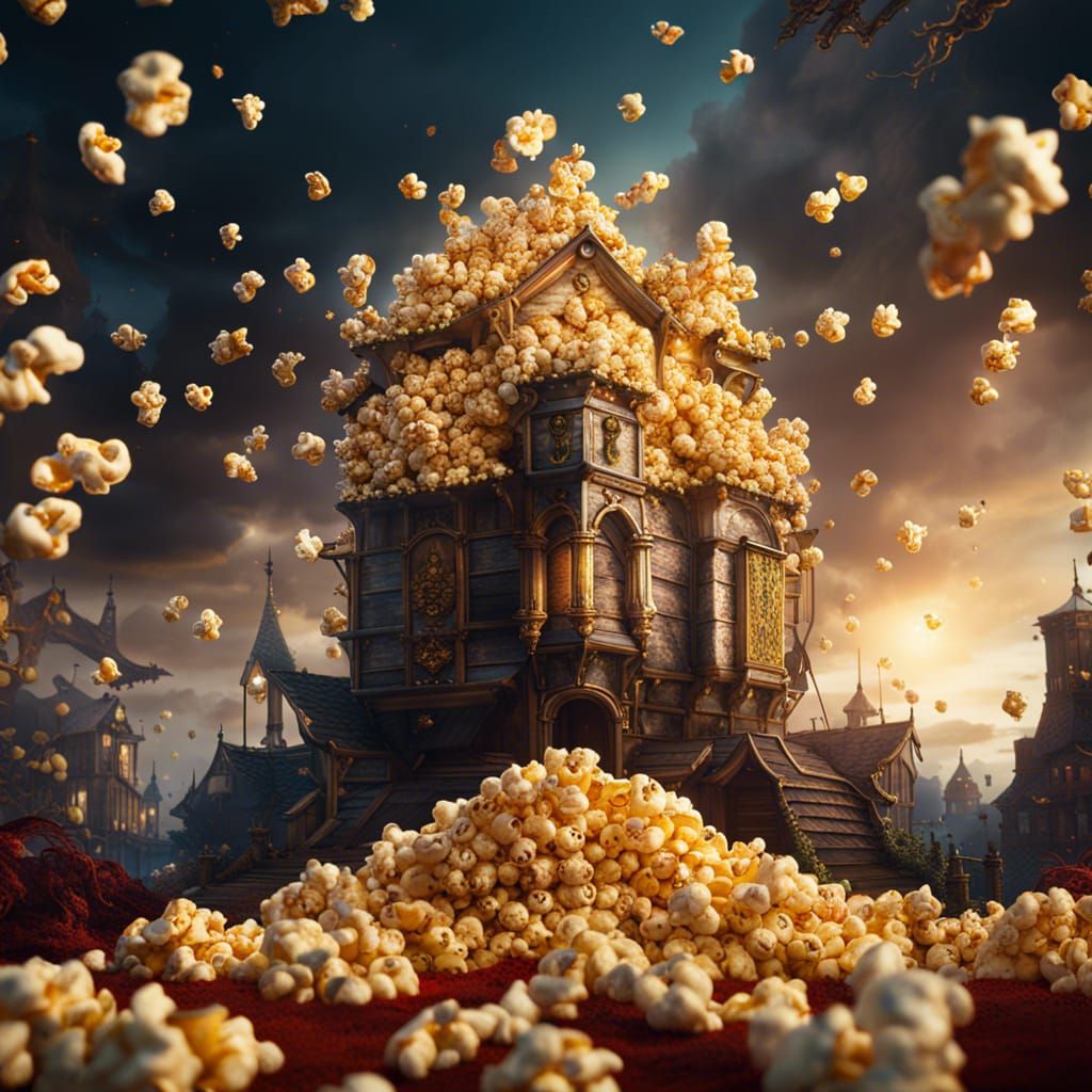 Detailed Matte Painting of Popcorn in Deep Color