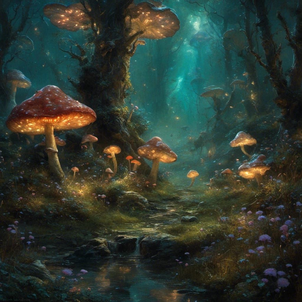 Glowing Mushroom Forest in Fantasy Style