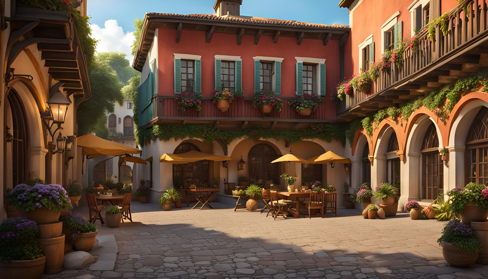 Renaissance Town Square in Digital Art Style