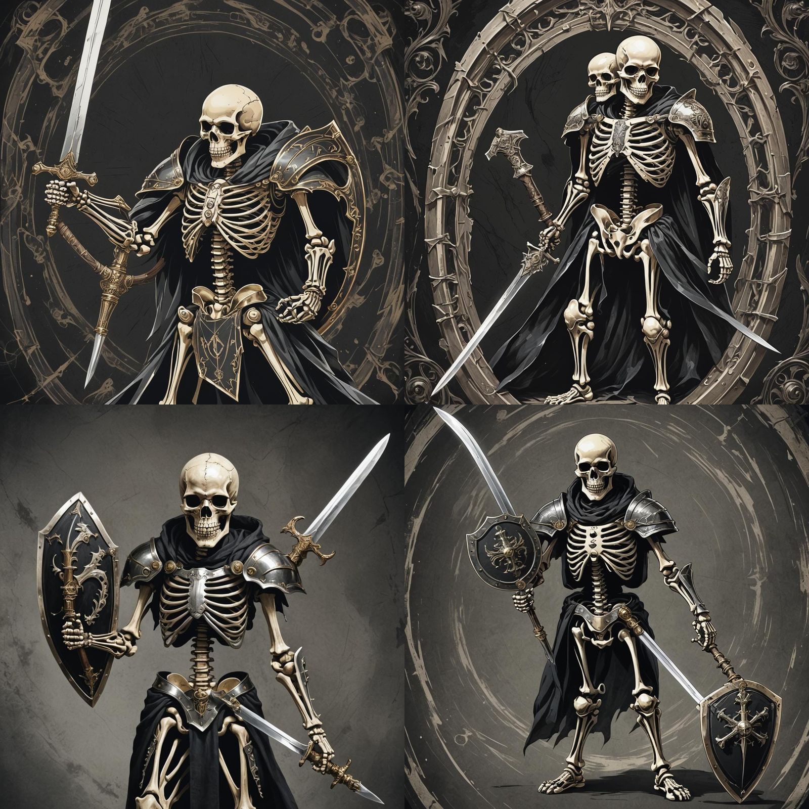 Skeleton Warrior with Saber and Shield on Black