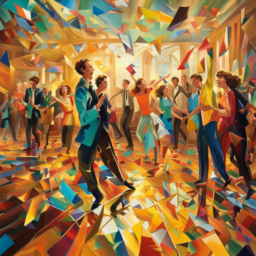 Surreal Shattered Mirrors Reflect Joyful Dancers