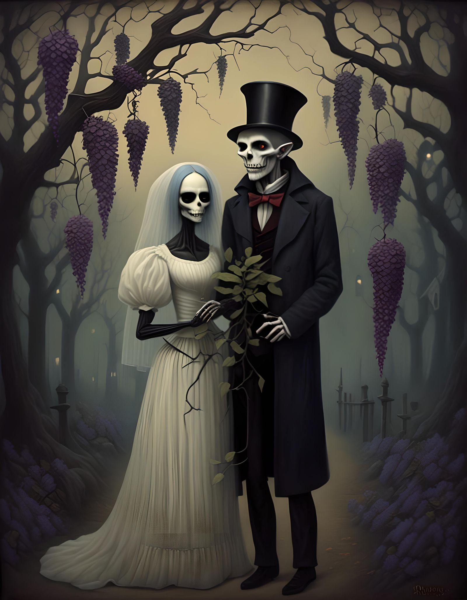 Steampunk Vampire Nosferatu and Skeletal Bride