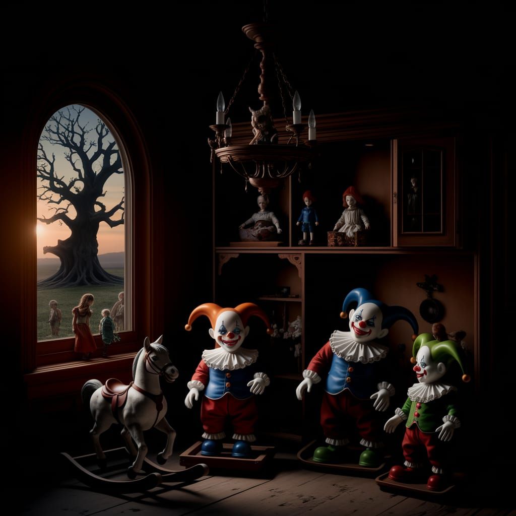 Creepy Clown Dolls Advance From Victorian Dollhouse