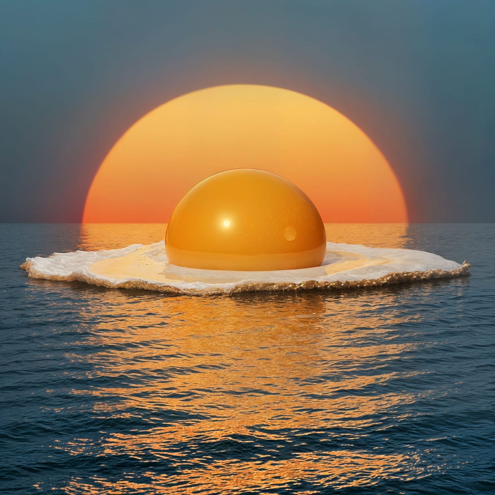 Surreal Fried Egg Sun Rises Over Calm Sea
