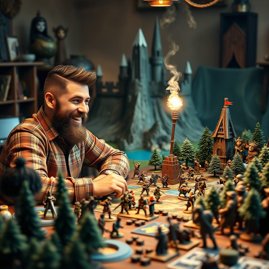 Father and Son Engage in Fantasy Miniature War Games