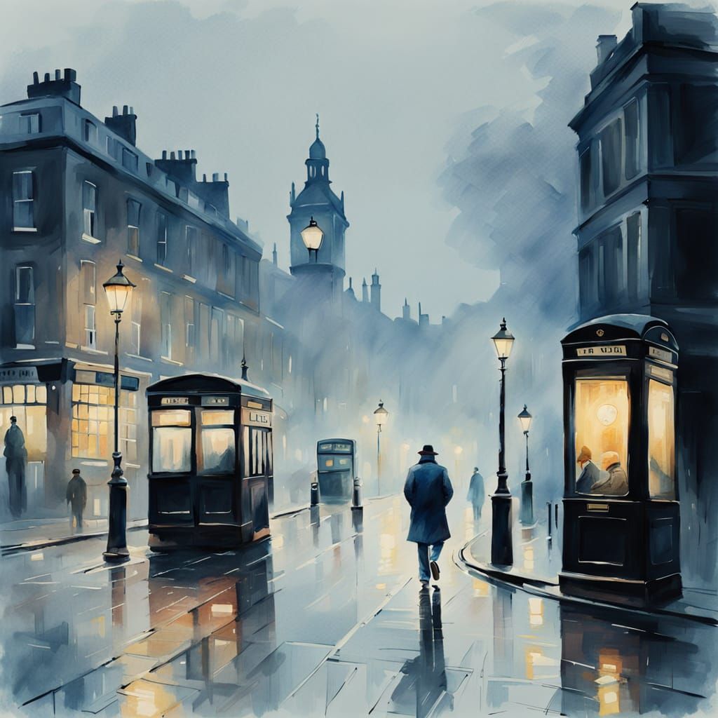 Impressionist Foggy London Street Scene