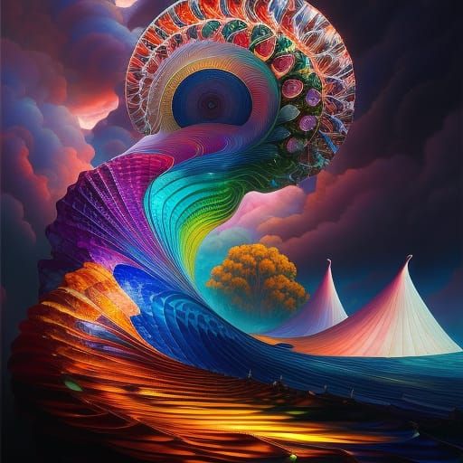 Crystalpunk Stained Glass Landscape in Digital Art Style