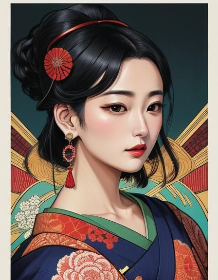 Earrings in Ukiyo-e Acrylic Comic Art Style