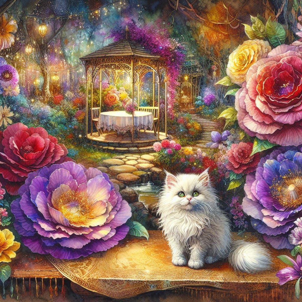 Magical Garden with Oversized Flowers in Watercolor