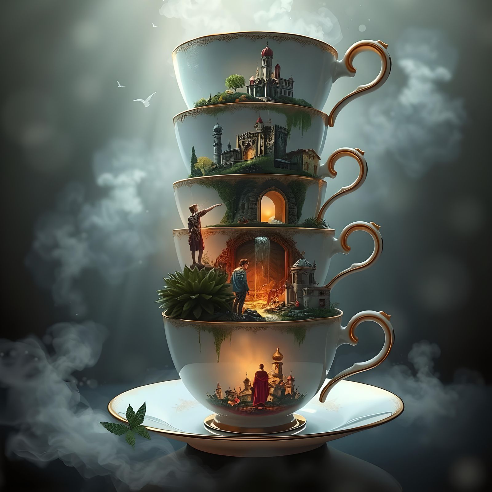 Fantasy Worlds in Stacked Teacups
