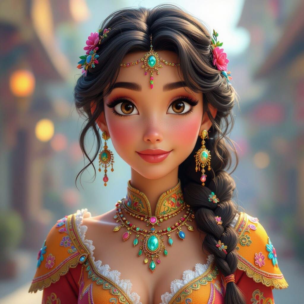 Brave Woman in Colorful Futuristic Attire, Digital Illustrat...