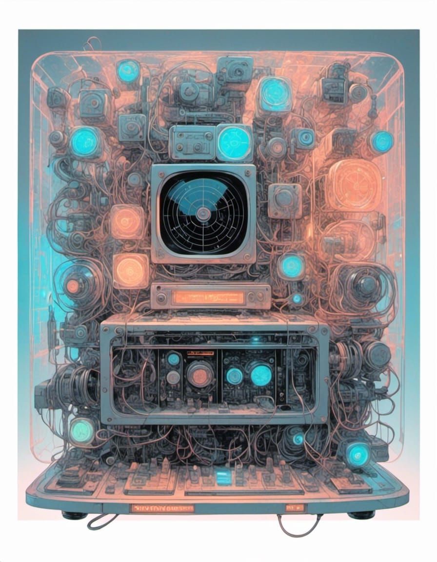 Retro-Futuristic Computer Panel with Shiny Lights