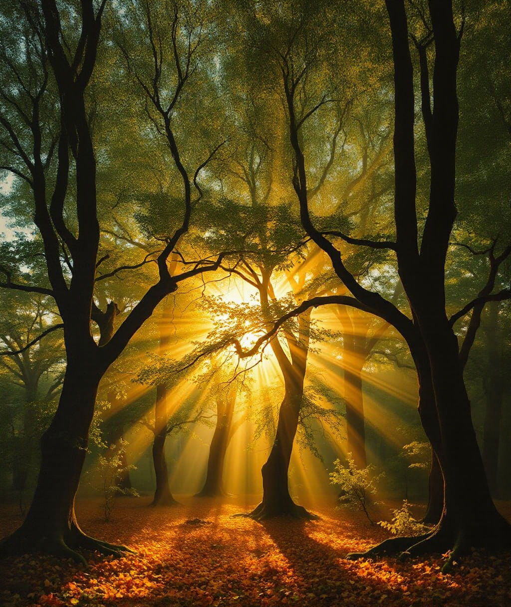 Golden Sunset Over Ancient Emerald Forest in Pre-Raphaelite ...