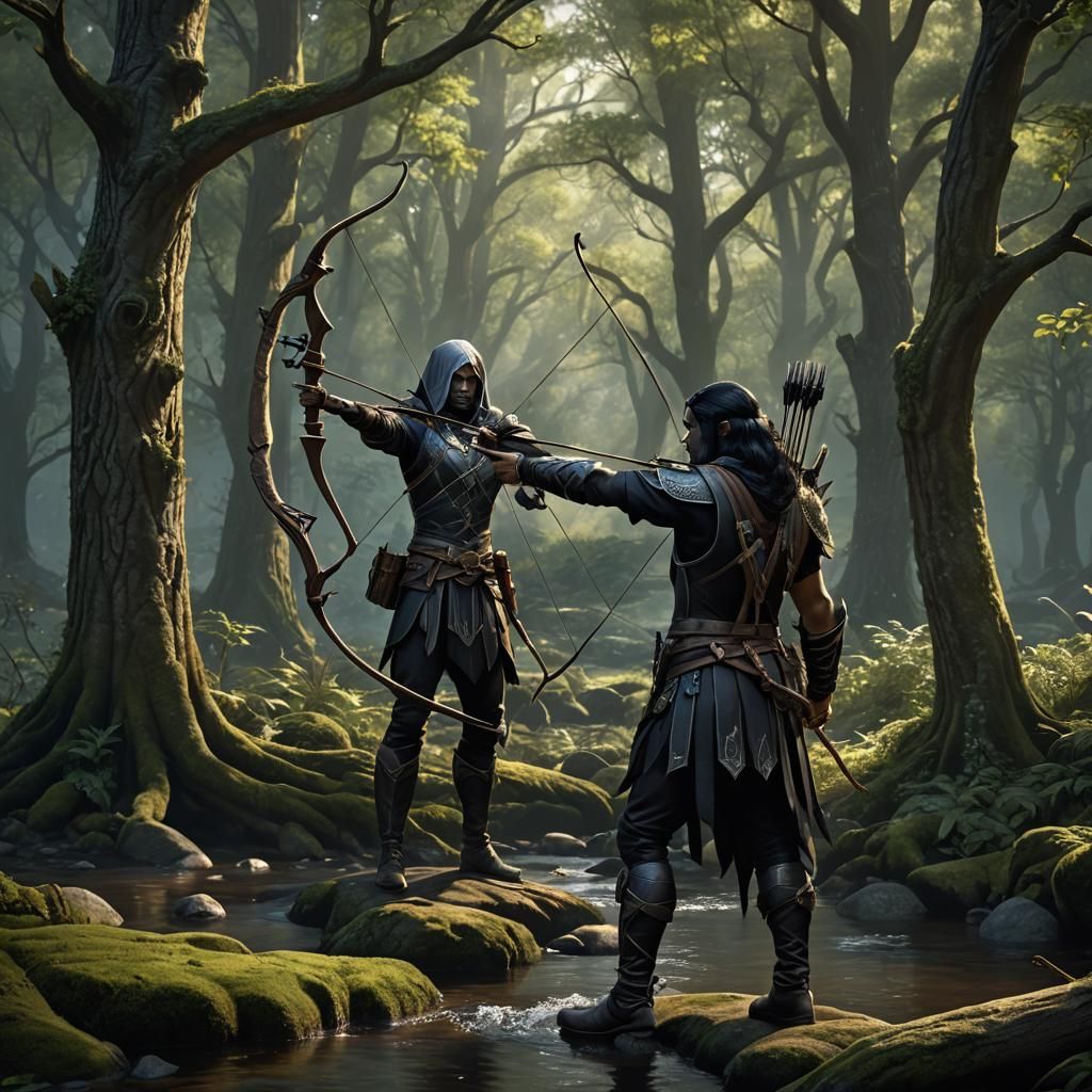 Drow Ranger Archery Practice in Fantasy Forest