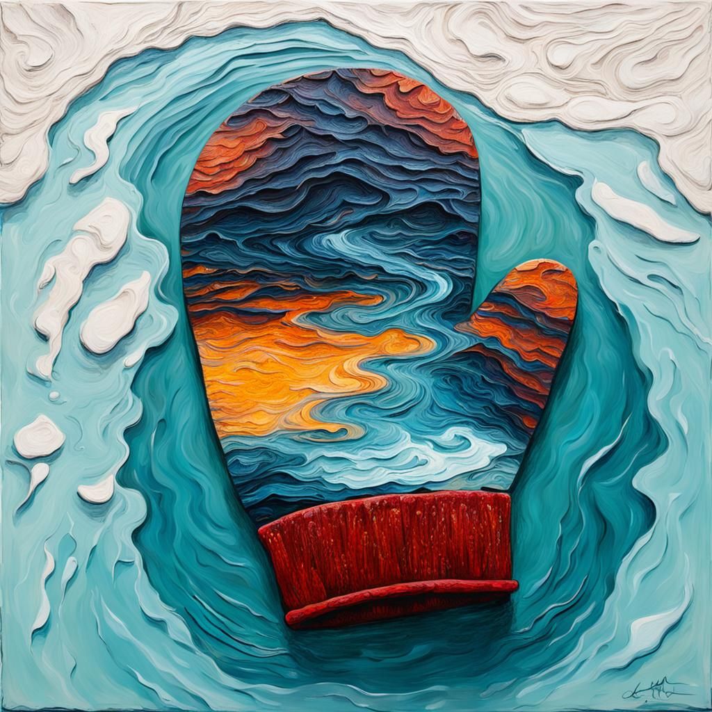 Mitten Surrounded by Water: Impasto Abstract Art