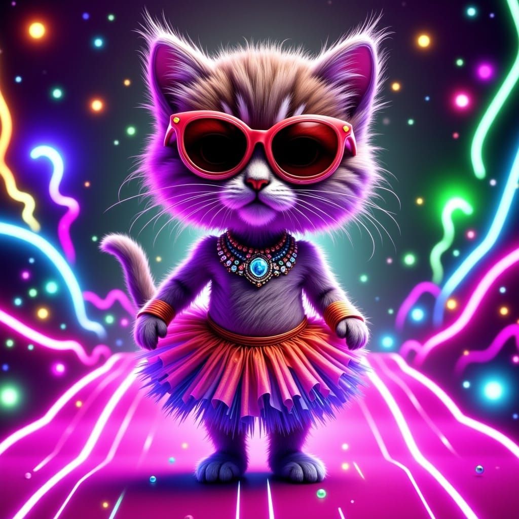 Ethereal Feline Supermodel in Neon Hollywood