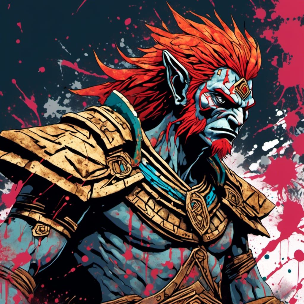 Angry Ganondorf on Throne in Splatter Graffiti Style