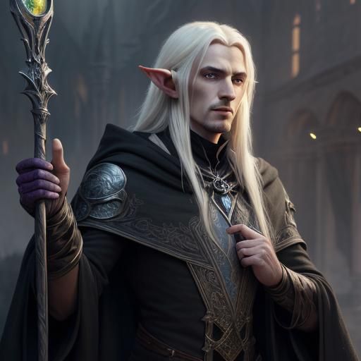 High Elf Sorcerer in Dark Fantasy Style