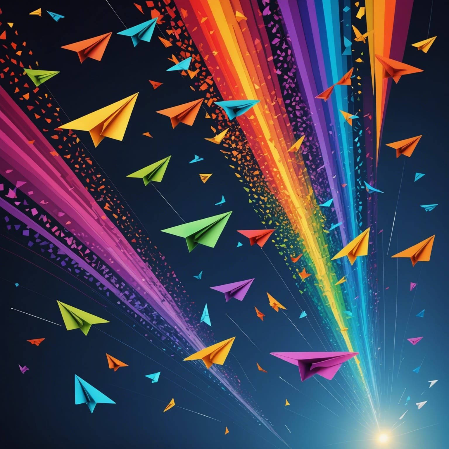Colorful Paper Planes Leaving Light Trails