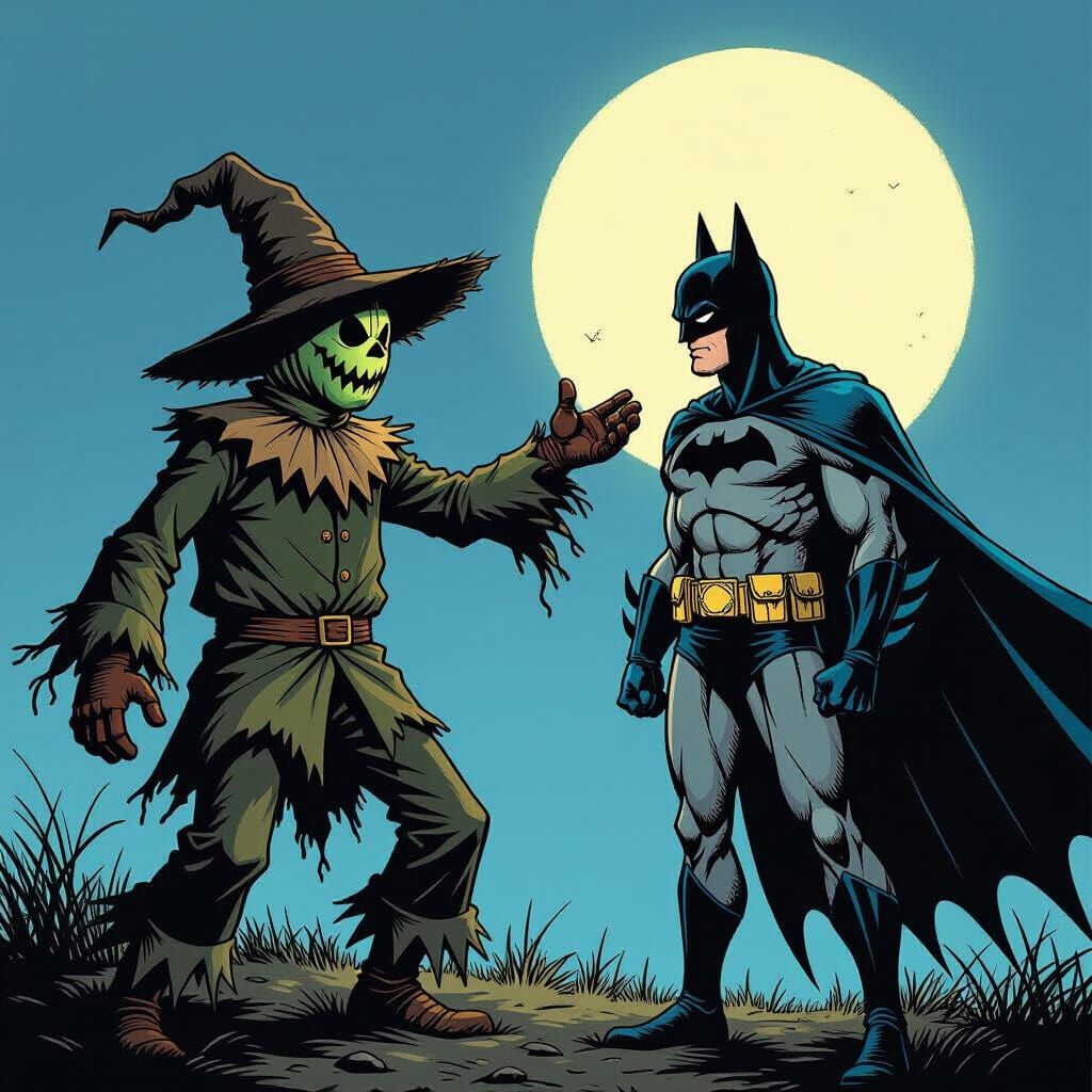 Scarecrow Confronts Batman in Comic Book Style