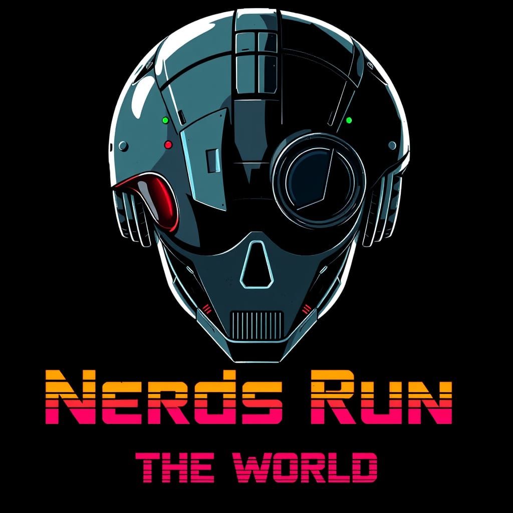 Retro-Futuristic Robot Head Logo in Neon and Pixel Art