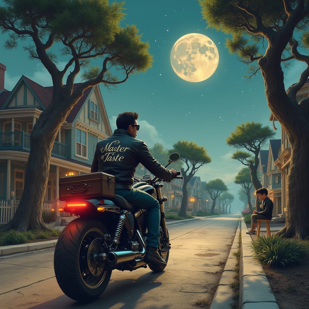 Surreal Biker Conquers the Night Sky on an Enchanted Motorcy...