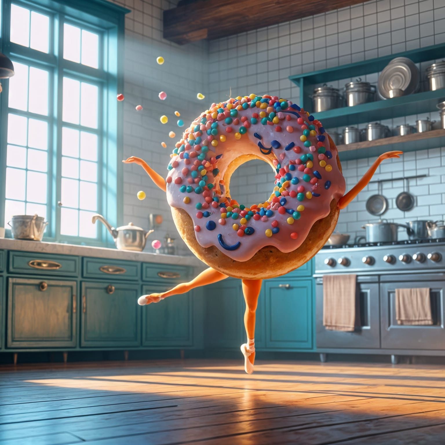 Joyful Donut Ballerina in Fantastical 3D Kitchen