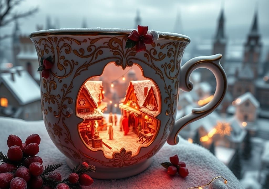 Miniature Christmas Market Inside Porcelain Cup